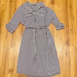 Black and white striped button down dress